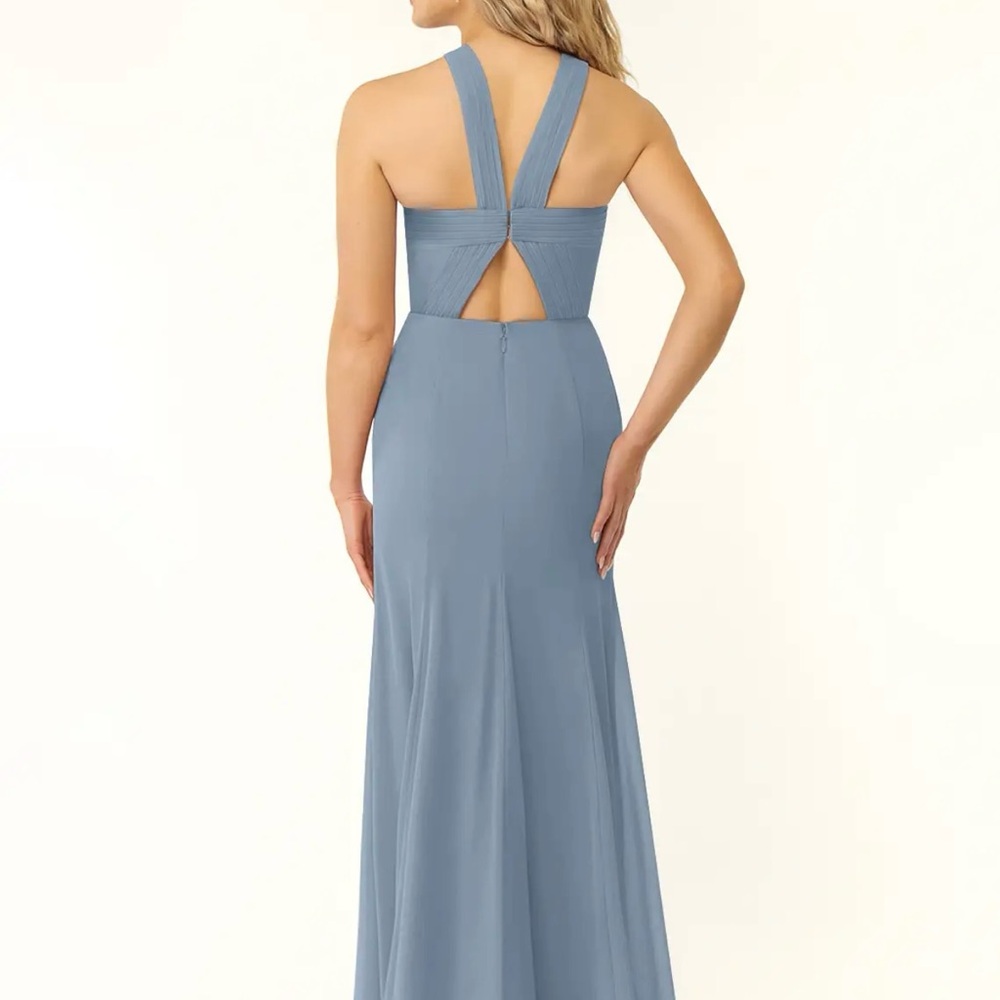 Azazie Blue Cross-Neck Maxi Dress - Picture 2 of 7